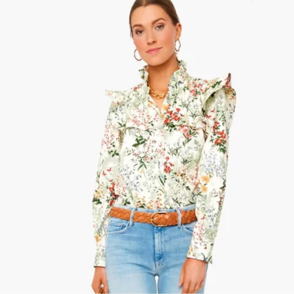 Tuckernuck Winnie Faded Fields Ruffles Blouse Size S